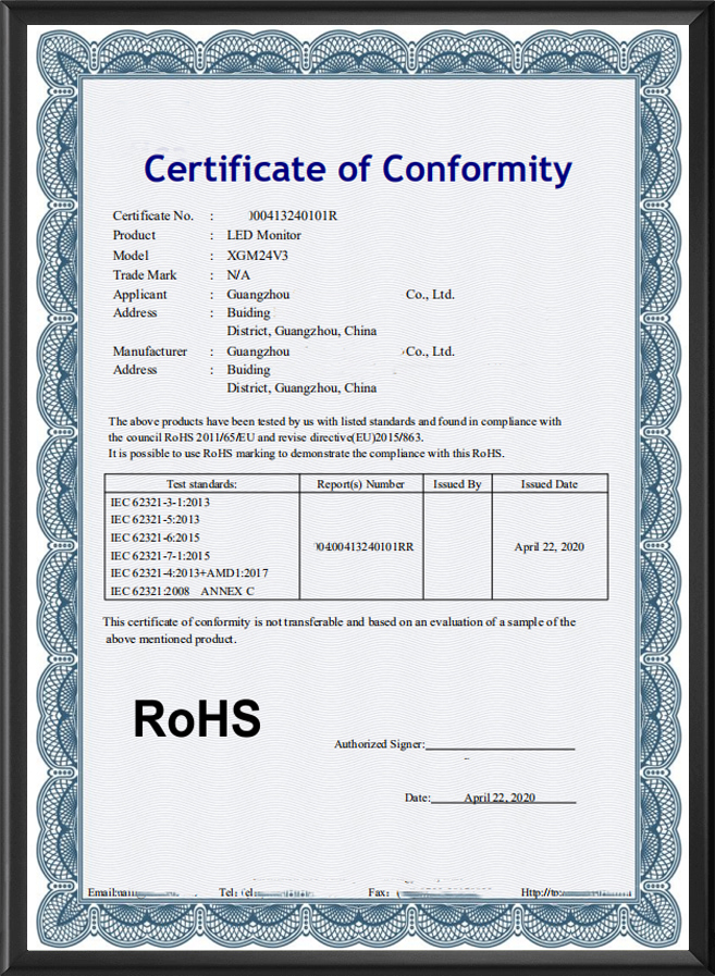 ROHS证书模板